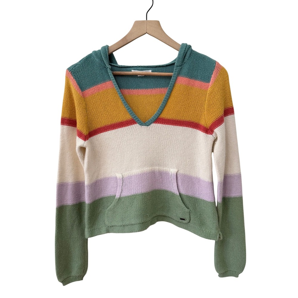 O'Neill Knit Hoodie XS Multicolor Striped V-Neck Surf Pullover Sweater